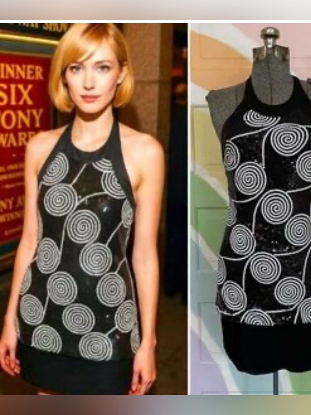 Black White Sequin Halter Mini Dress Large Y2K Party Cocktail Clubwear